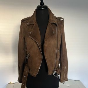 ZARA Suede Jacket / motorcycle/biker jacket faux vegan suede crop NEW US Small